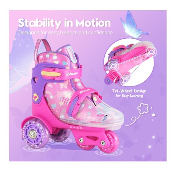 Kids Roller Skates Light-Up Wheels Adjustable Size Fits Kids Sizes 8 to10.5 - Picture 3 of 7